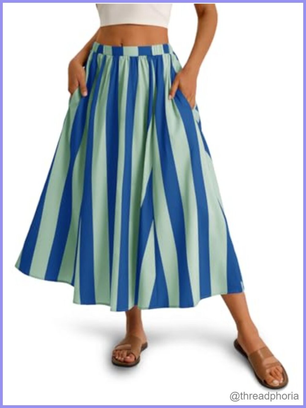 Womens Striped Maxi Skirt A-Line Elastic Waist Flowy Beach Vacation